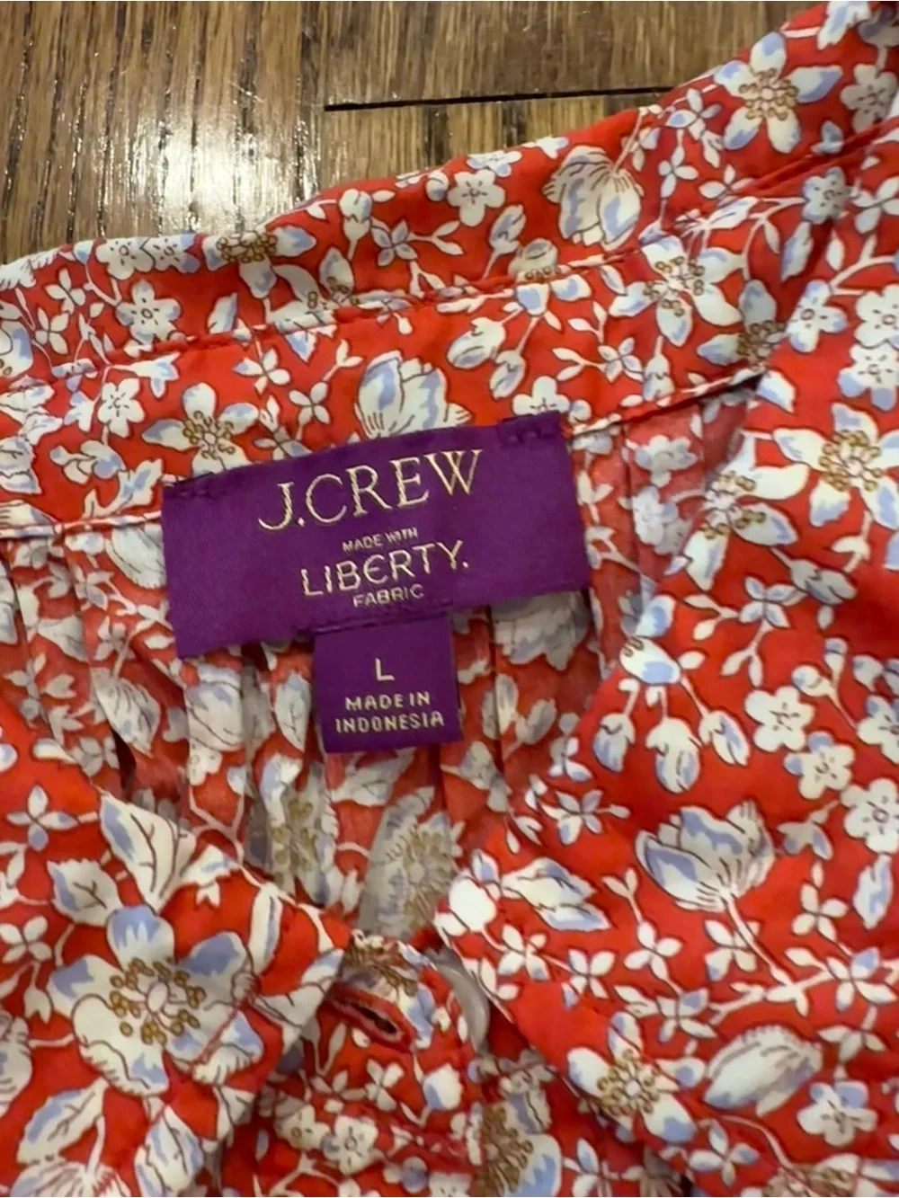J. Crew Liberty fabric Smocked button-up short-sleeve shirt floral print size L